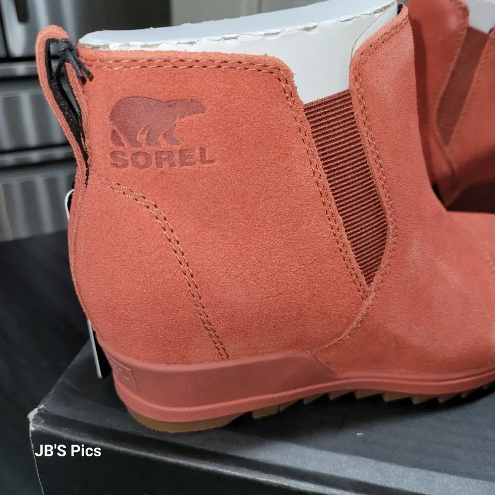 Sorel Evie Pull On Wedge Booties Warp Red Womens Waterproof Rain Boot BRAND NEW - Picture 3 of 15